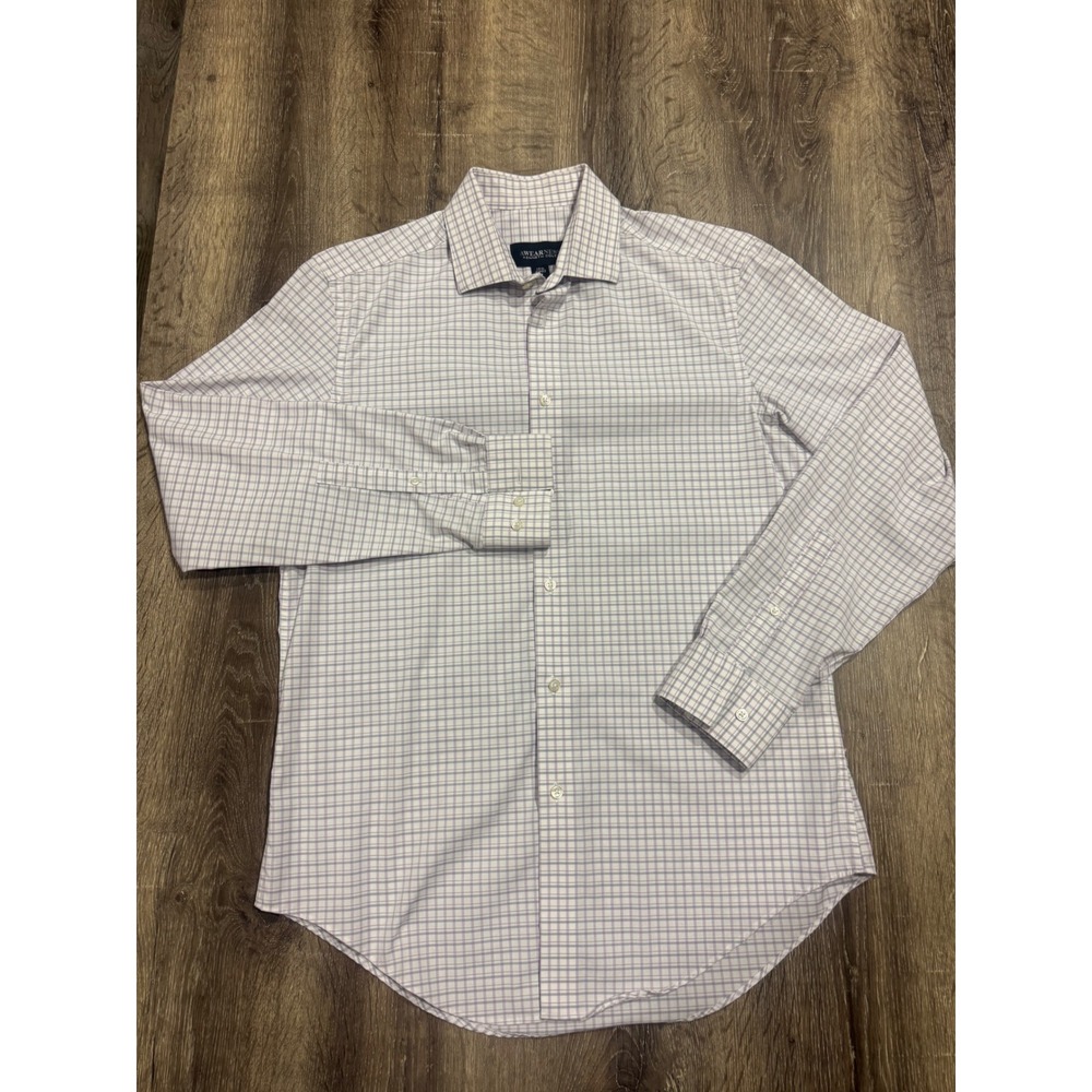 Awearness Kenneth Cole Mens Dress Shirt Purple White Grid Check 15.5 32/33 M